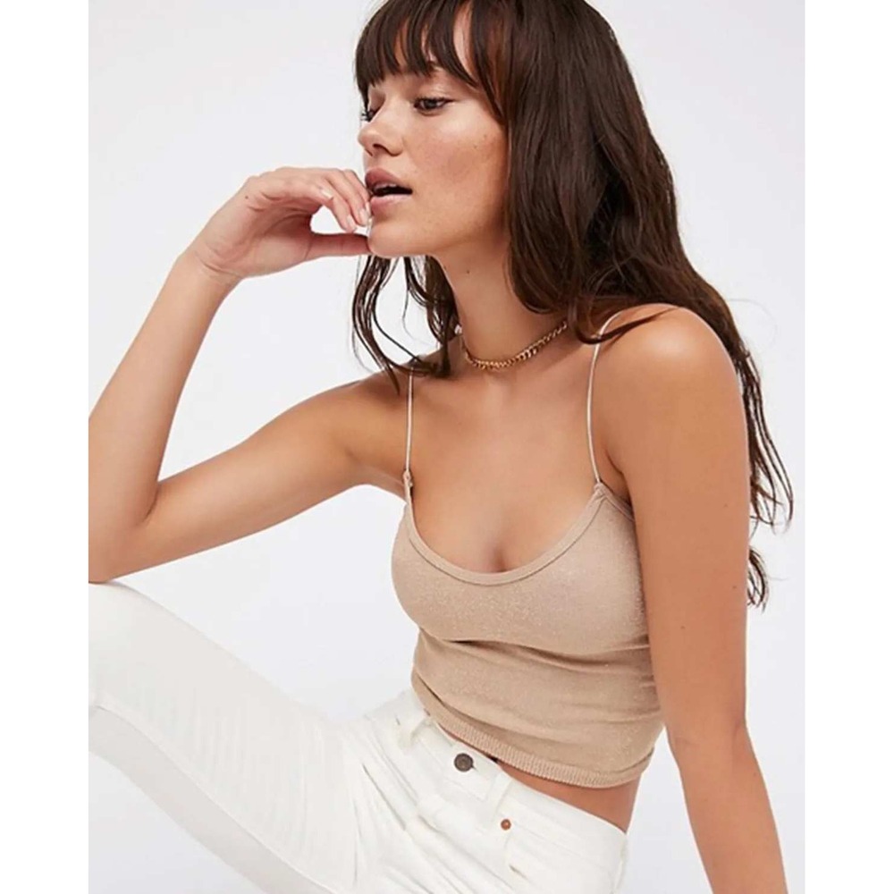 Free People Intimately Skinny Strap Brami XS/S Nude Sparkle Metallic Y2K Glam